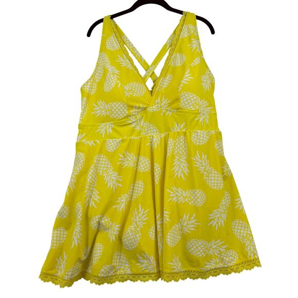 Torrid Swim Dress Size 4X Yellow Pineapple Print Lined Full Coverage Wire Free - Picture 2 of 13